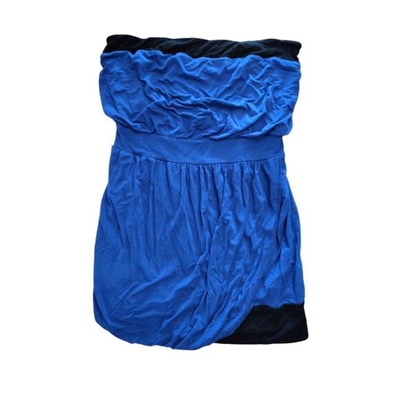 Y2K Guess Dark Blue Black Trim Strapless Blouson Mini Tube Dress Large - Picture 3 of 12